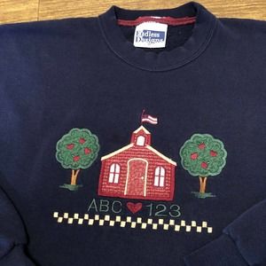 School Schoolhouse XL Embroidered Navy Sweatshirt